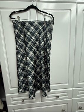 J Crew Satin Black and White Plaid A-Line Skirt